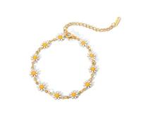 IMINI Cute Daisy Bracelet for Women Teen Girls Stainless Steel Dainty Little Flower Bracelet Birthday Wedding Party Gold Bangle Promise Love Adjustable Link Chain Jewelry Gifts BFF Daughter