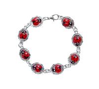 IMINI Cute Ladybug Bracelet, Red Enamel & Silver Tone Chain 19cm - Hypoallergenic Stackable Bangle, Lucky Charm Animal Jewellery Gift for Women & Insect Lovers