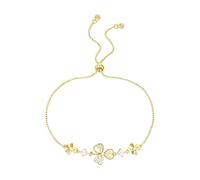 IMINI Cute Shamrock Bracelet for Women Girls - Adjustable Box Chain 24cm, Celtic Clover Cat Eye Beads & Cubic Zirconia, Dainty Wedding Party Stacking Jewellery Gift Birthday (Gold)