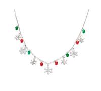 IMINI CZ Crystal Snowflake Jingle Bells Pendant Necklace for Women - Silver Plated Adjustable Chain 40+7 cm with Red Green Tinkle Bell, Christmas Decoration Winter Party Festive Jewellery Gift
