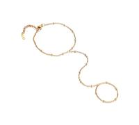 IMINI CZ Finger Ring Bracelet Hand Chain Stainless Steel Crystal Diamond Slave Link Chain Hand Harness Bracelet 14K Gold Plated Accessories Jewelry Gifts for Women Girls Birthday (Non CZ)