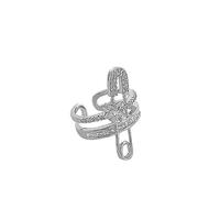 IMINI CZ Paperclip Safety Pin Open Statement Ring for Women Teen Girls Crystal CZ Row Double Layered Lucky Star Adjustable Stacking Finger Band Eternity Promise Wedding Expandable Rings Jewelry Gifts