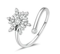 IMINI CZ Snowflake Open Statement Rings Sterling Silver 925 Crystal Christmas Frozen Winter Flower Wrap Finger Bands Adjustable Promise Engagement Wedding Ring Xmas Jewelry Gifts for Women Girls