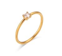 IMINI Dainty CZ Crystal Stackable Rings - Gold Tone Stainless Steel Thin Band, Cubic Zirconia Minimalist Wedding Party & Birthday Fashion Trendy Jewellery for Women (Clear, US8=Q)