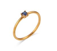 IMINI Dainty CZ Crystal Stackable Rings - Gold Tone Stainless Steel Thin Band, Cubic Zirconia Minimalist Wedding Party & Birthday Fashion Trendy Jewellery for Women (Blue, US8=Q)
