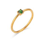 IMINI Dainty CZ Crystal Stackable Rings - Gold Tone Stainless Steel Thin Band, Cubic Zirconia Minimalist Wedding Party & Birthday Fashion Trendy Jewellery for Women (Green, US5=J 1/2)