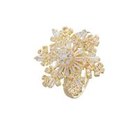 IMINI Dainty CZ Rotatable Snowflake Ring for Women - Adjustable Fidget Statement Jewellery Gift - Festive Christmas Winter Flower Design Cubic Zirconia Band (Gold)