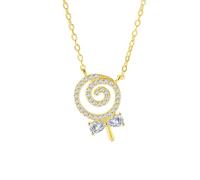 IMINI Dainty Lollipop Pendant Necklace 925 Sterling Silver CZ Crystal Sugar Bow Knot Sweet Candy Choker Necklaces Chain Link Cute Jewelry Gifts for Mother's Day Birthday with Gift Box (Gold)