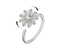 IMINI Daisy Flower Fidget Open Stacking Statement Ring CZ Crystal Adjustable Inspirations Spinner Stress Relief Finger Rings Anti Anxiety Worry Promise Love Bands Lovely Jewelry for Women Girls