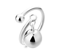 IMINI Dangling Ball Bell Open Ring - Adjustable 925 Sterling Silver Finger Band with Double Sphere Charm, Minimalist Geometric Jewellery Gift for Women Men