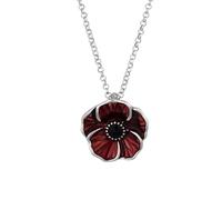 IMINI Elegant Poppy Flower Necklace - Dark Red Enamel Memorial Pendant with Adjustable Chain 41+8cm, Remembrance Day Jewellery Gift in Velvet Pouch