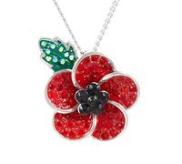 IMINI Elegant Poppy Pendant Necklace for Women - Dainty Red Green Crystal Flower Charm Choker Adjustable 40-46cm Chain, Remembrance Day Memorial Jewellery, Lightweight Everyday Accessory