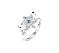 IMINI Elegant Snowflake Spinner Ring - Adjustable Size L 1/2 to S, Rotatable CZ Crystal Winter Wedding Open Band, Anxiety Relief Fidget Stackable Promise Jewellery for Women Christmas