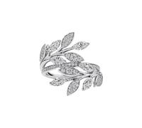 IMINI Fashion Leaf Adjustable Statement Ring Crystal Cubic Zirconia Leaves Promise Love Bridal Open Finger Bands Rings Dainty Jewelry Gifts for Women Girls Wedding