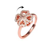 IMINI Four-Leaf Clover Spinner Open Ring, Silver Plated CZ Crystal Rotating Anxiety Fidget Band for Relief - Adjustable Stacking Flower Calming Jewellery Gift for Women (Rose Gold)