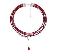 IMINI Gothic Red Crystal Beaded Choker, Multi-Layered Punk Snake Pendant Dangle Blood Necklace - Halloween Costume Jewellery for Women, Adjustable 40+8cm
