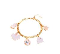 IMINI Halloween Charm Bracelet with Enamel Ghost Pumpkin Skeleton Bat Witch Hat Broom Cat Spider Web Ball Bead Dangle - Adjustable 17+7cm Link Chain Spooky Gothic Party Accessory Jewellery (Style 1)