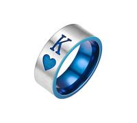 IMINI King & Queen Matching Couple Rings - Stainless Steel Promise Bands Blue Love Heart Comfort Fit Engagement Wedding Rings for Men & Women, Anniversary Valentine's Day Jewellery Gifts
