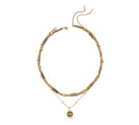 IMINI Layered Tiger’s Eye Necklace Set, Adjustable 40+5cm Beaded Choker & Teardrop Pendant, Boho Golden Brown Dual Tone Jewellery Gift for Women