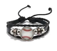 IMINI Lightweight Sports Leather Braided Beaded Bracelet for Men Boys Adjustable Layered Wrap Hand Woven Bracelets Charms Inspirational Jewelry Gifts for Team Player (Baseball)