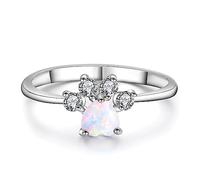 IMINI Lovely CZ Pet Paw Print Rings Fashion Love Heart Opal Puppy Dog Cat Statement Ring Crystal Animal Promise Eterntiy Engagement Ring Tail Finger Band Jewelry Gifts for Women Girls (7)