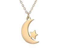 IMINI Minimalist Crescent Moon Star Pendant Necklace - Adjustable Stainless Steel Chain 42-47cm, Simple Trendy Celestial Jewellery for Women, Every Day Wear & Birthday (Gold)