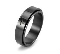 IMINI Minimalist Cross Spinner Ring for Anxiety Relief, 6mm Stainless Steel Rotating Fidget Band for Men Women, Christian Jesus Christ Lord Prayer Faith Jewellery Gift (Black, US6=L 1/2)