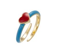 IMINI Minimalist Heart Adjustable Ring for Women Girls - Romantic Enamel Love Wrap Open Band, Stackable Promise Jewellery, Pink & Red Engagement Gift for Her (Blue)