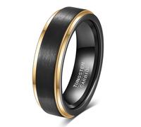 IMINI Minimalist Tungsten Carbide Ring 6mm for Men and Women High Polished Black Silver with Goldtone Trim Knuckle Statement Wedding Band Comfort Fit Birthday Dainty Jewelry (Black, US8=Q)