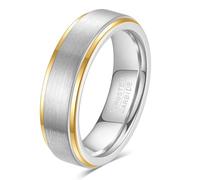 IMINI Minimalist Tungsten Carbide Ring 6mm for Men and Women High Polished Black Silver with Goldtone Trim Knuckle Statement Wedding Band Comfort Fit Birthday Dainty Jewelry (Silver, US10=T 1/2)
