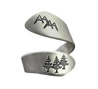 IMINI Mountain and Trees Wrap Ring - Adjustable Vintage Silver-tone Plated Band for Women, Hypoallergenic Expandable Statement Ring, Cute Dainty Finger Jewellery, Size Q-S