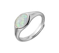 IMINI Oval Opal Sterling Silver S925 Open Ring Fire Birthstone Adjustable Stacking Wedding Engagement Eternity Promise Finger Bands Expand Statement Rings for Women Girls Bride Fashion Jewelry Gifts