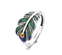 IMINI Peacock Feather Adjustable Ring, Blue Green Enamel CZ Crystal Open Knuckle Middle Finger Band, Bohemian Ethnic Style Jewellery, Elegant Gift for Women, Comfort Fit Sizes L½ to T½