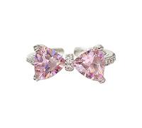 IMINI Pink Crystal Bow Knot Open Statement Rings for Women Girls Diamond CZ Eternity Promise Band Engagement Wdding Rings Stacking Finger Band Adjustable Dainty Jewelry Gifts