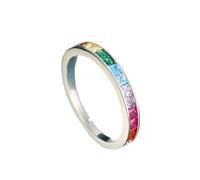 IMINI Rainbow CZ Crystal Stacking Ring for Women - Colourful Cubic Zirconia Thin Band 3mm, Engagement Promise Wedding Statement Jewellery, Dainty Stackable Gift (US10=T 1/2)