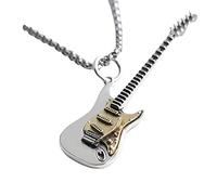 IMINI Rock Music Guitar Necklace for Men Women Boys Punk Gothic Dangle Pendants Choker Necklaces Statement Fashion Personalized Gift Hip Hop Biker Jewelry for Borfriend Dad Bff Chain 24 Inch