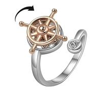 IMINI Rotating Rudder Adjustable Ring - Silver Plated with Rose Gold Accent, Spinner Fidget Open Wrap Finger Band for Women Men, Minimalist Compass Stress Relief Jewellery Gift