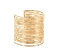 IMINI Sculptural Wide Cuff Bracelet, 5.5cm Bold Wire Wrapped Bangle - Adjustable Multi-Layer Cross Open Bangle for Women, Bohemian Arm Jewellery & Statement Gift (Gold)