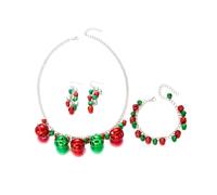IMINI Silver Plated Christmas Jewellery Set, Red Green Jingle Bell Necklace Bracelet Earrings for Women - Hypoallergenic Adjustable Festive Party Gift (Large)