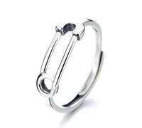 IMINI Simple Safety Pin Open Finger Band Sterling Silver 925 Adjustable Minimalist Paperclip Statement Stackable Ring Knuckle Eternity Rings Tail Ring Cute Jewelry Gifts for Women Girls Birthday BFF