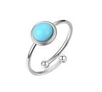 IMINI Simulated Turquoise Stacking Ring - Adjustable Stainless Steel Open Wrap Band for Women Girls, Dainty Promise Wedding Jewellery, Gifts for Valentine's Day & Anniversary (Silver)