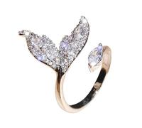 IMINI Sparkling CZ Mermaid Tail Adjustable Ring - Cubic Zirconia Fishtail Wrap Open Band L 1/2 to V 1/2, Promise Engagement Statement Jewellery for Women