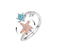 IMINI Starfish Turtle Fidget Anxiety Open Rings for Women Girls Cute Funny Adjustable Crystal Spinner Stress Relief Stackable Rings Rotatable Calming Worry Meditation Jewelry Birthday Christmas Gifts