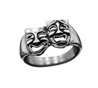 IMINI Theatre Mask Statement Ring - Comedy Tragedy Jewellery,Vintage Drama Wide Finger Band for Women Men, Unique Gifts for BFF Birthday (US7=O)