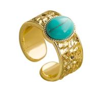 IMINI Turquoise Statement Open Ring for Women Girls Oval Cut 18K Gold Plated Boho Finger Rings Adjustable Comfort Fit Bohemian Indian Bollywood Wedding Birthday Classical Jewelry Gifts Mother