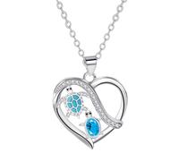 IMINI Turtle Heart Pendant Necklace, Silver Plated Blue CZ Crystal - Adjustable 45+5cm Chain Dainty Animal Charm for Women, Fashion Trendy Summer Ocean Beach Jewellery