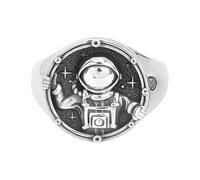 IMINI Vintage Astronaut Universe Open Ring, Silver Plated Solar System Statement Jewellery, Unique Planet Spaceship Design Engagement Wedding Promise Band for Men Women Size Q (Round)