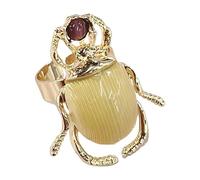 IMINI Vintage Beetle Statement Ring, Adjustable Gold-tone Plated with Cat's Eye Stone - Enamel Insect Animal Knuckle Open Band for Women & Men, Size O to Y, Comfort Fit Fashion Jewellery Gift