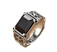 IMINI Vintage Cross Ring for Men, Adjustable Open Band with Black Stone - Size O to V 1/2, Hip Hop Knuckle & Thumb Rings, Personalized Men's Jewellery Gift