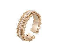 IMINI Vintage Crown Adjustable Open Ring for Women Girls - Pearl Beaded Royal Design, Lightweight Stackable Wrap Finger Band, Christmas Wedding Jewellery Gift